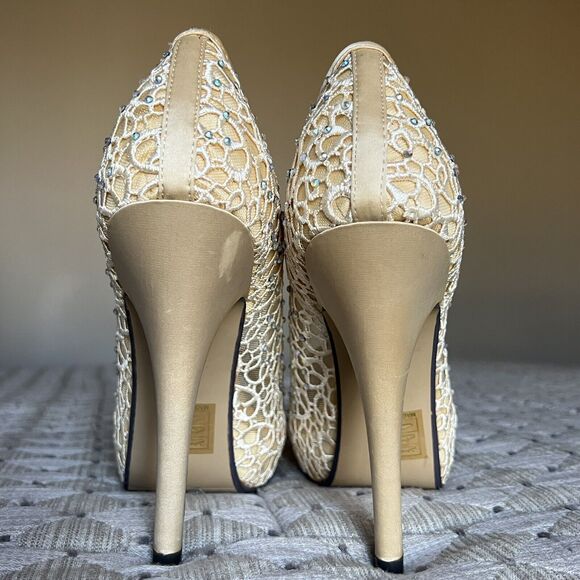 Lady Couture Ivy Peep Toe Gold Lace Mesh Stiletto Heels NIB Women’s EU 40 US 9 - Picture 11 of 16